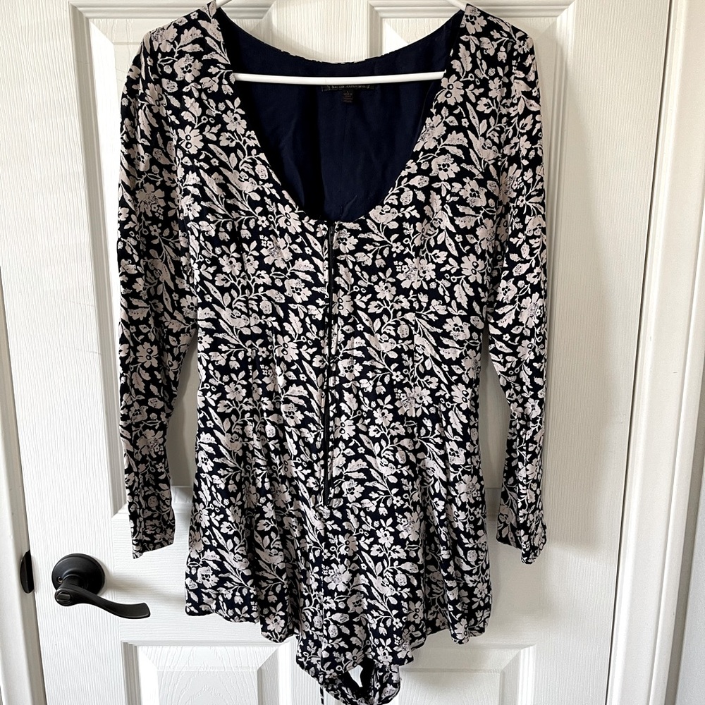 Luca Couture Floral Zip Front + Lace Back Romper